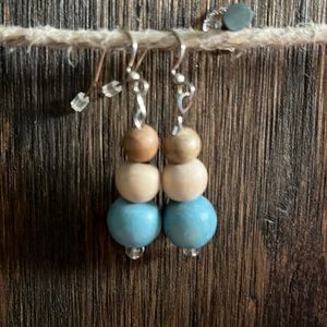 Wooden beaded earrings in blue